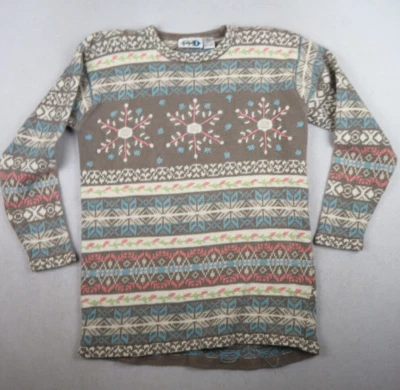 PAUL HARRIS DESIGN - BROWN CREAM SNOWFLAKE EMBROIDERED PULLOVER SWEATER - M - Image 1 of 4