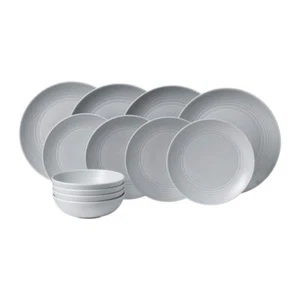 Royal Doulton Dinnerware Set Stoneware in Light Grey (Service for 4) 12-piece - Picture 1 of 7