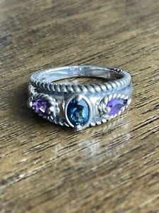 Carolyn Pollack 925 silver Amethyst Blue Topaz ring Size 8.25