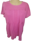 Woman Within T-Shirt Large 18/20 Pink Pleated Lace Peasant Short Sleeve Casual