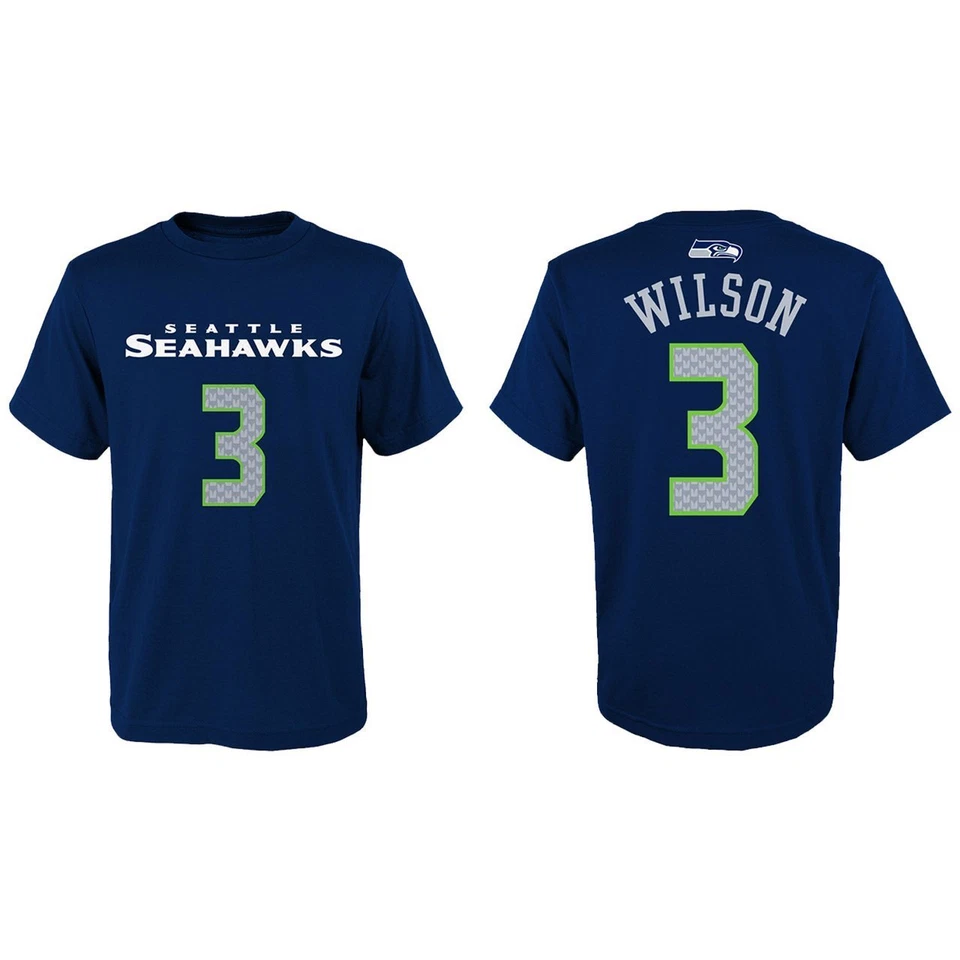 Seattle Seahawks NFL Russell Wilson #3 Navy Youth Name and Number T-Shirt, x-l - Imagem 1 de 1