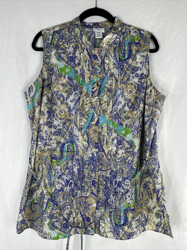 Топ без рукавов женский Jaclyn Smith размер XXL пейсли на пуговицах пояс галстук повседневный - Изображение 1 из 4