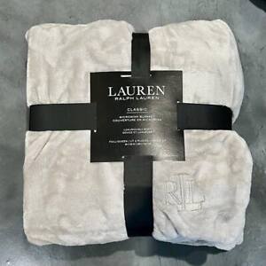 Ralph Lauren Classic Micromink Blanket Full Queen Light Gray Grey 90 x 90 Throw