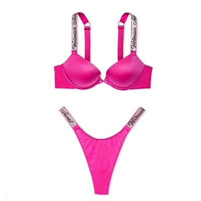 Victoria's Secret Shine Strap Bombshell Smooth Push Up Bra Thong Set Frenzy - Image 1 of 4
