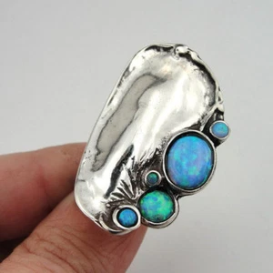 Hadar Designers blue opal ring 925 sterling silver 7,7.5.8,9,10 handmade (h 1544 - Picture 1 of 8