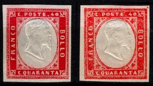 SARDEGNA 1855 - Quarta emissione - Coppia rossa da 40 centesimi (NUOVI) - Foto 1 di 3
