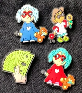4 pcs Shoe Charms for Croc Theme Charms Kids Blue Hair Money Cartoon Shoe Charms - Picture 1 of 6