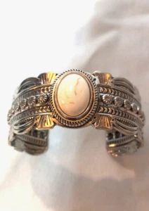 Cuff bracelet womans white faux Turquoise western silver colored desert - Picture 1 of 3