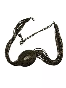 Chicos Metal Medallion Belt Multistrand Beaded Chain Womens Bronze Color Boho - Picture 1 of 10