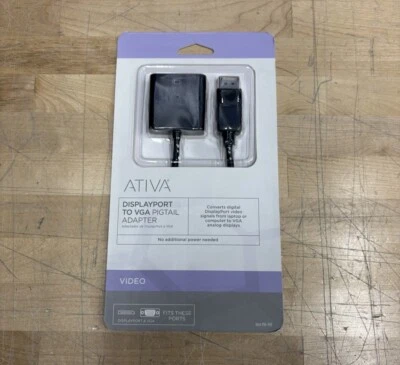 Ativa 196-997 DisplayPort to VGA Active Pigtail Adapter for Laptop/Computer NEW - Image 1 of 4