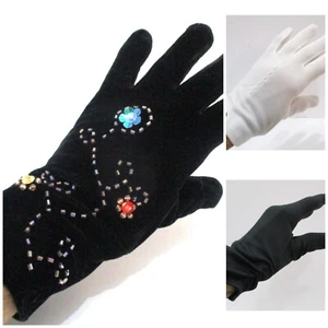 3 Pair of Vintage Gloves White, Black, & Jeweled Black Velvet Small - Picture 1 of 10