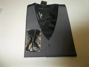 New Mens Size L Wannew Suit Vest Tuxedo Vest with Bow Tie Set Charcoal - Picture 1 of 3