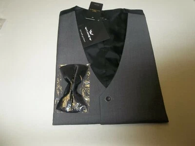 New Mens Size L Wannew Suit Vest Tuxedo Vest with Bow Tie Set Charcoal - Image 1 of 3