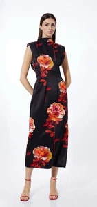 Karen Millen Rose Floral Satin Back Crepe Woven Maxi Dress UK10 RRP£239 NEW - Picture 1 of 24