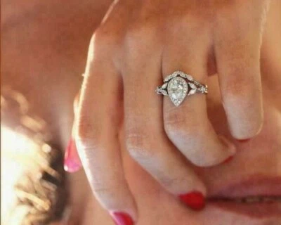 2.59Ct Pear Cut Diamond Simulated Engagement Ring Set 14K White Gold Size 5.5 - Image 1 of 4