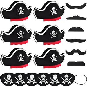 18 Pcs Pirate Hats Set Mustaches Eye Patches Party Favors for Halloween Cosplay - Picture 1 of 7