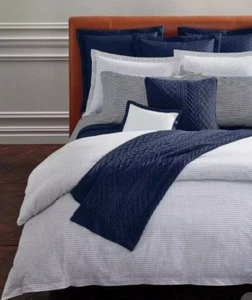 Ralph Lauren Organic TATTERSALL Duvet Cover FULL/QUEEN Navy/White New - Picture 1 of 3
