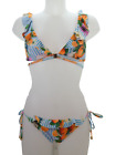 River Island Bikini Kwiatowe Pomarańcze Nadruk Paski Krawat Figi boczne Trójkątne Falbanki