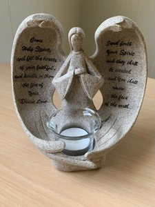 Stone Look-Angel Tea Light Candle Holder- With Glass Tea Light Holder - Picture 1 of 7