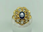 Modern Gold Sterling Silver Natural Sapphire & Topaz Cocktail Ring Size M 1/2