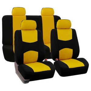 New Full Set Car Seat Cover Front Rear Seat Protect Mat Polyester Fabric Yellow - Picture 1 of 5