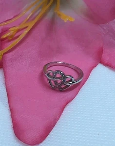 Beautiful Sterling Silver 925 Double Heart CZ Ring Size 6.25 - Picture 1 of 10