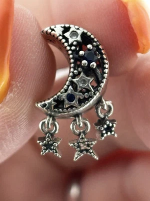 Genuine Pandora Blue Star & Crescent Moon DREAM BIG Charm ALE 925 #799643C01 - Image 1 of 4