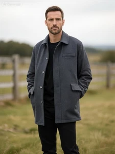 STRUCTURE Men's Outerwear Winter Wool Blend Charcoal Jacket Coat Zip  Size L - Picture 1 of 13