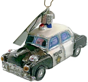 Police Car Ornament OWC Black White Old World Christmas Holiday Tree Decoration - Picture 1 of 10