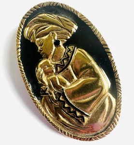 VTG Avon African Mothers Day Mother & Child Black & Gold Tone Brooch Pin Signed - Picture 1 of 7