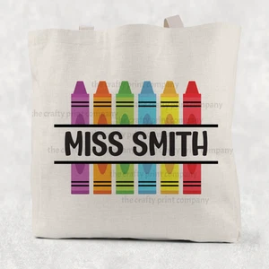 Personalised Teacher Cotton Gift Bag Tote Bag Teacher Gift - Crayon Design - Picture 1 of 2