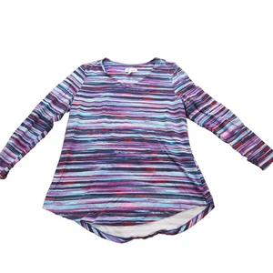 Denim & Co Shirt Womens Medium Multicolor Long Sleeve Striped Stretch Top Casual - Picture 1 of 9