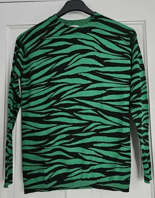 Whistles Tiger Stripe Jumper UK 6 EU 34 US 2Green Black 100% Cotton Long Sleeve - Image 1 of 4