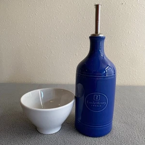 Emile Henry France Set 0215 blau Öl Essig Kruzifix Flasche 2110 weiß Dipschale - Bild 1 von 18