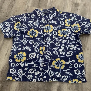 Structure Hawaiian Shirt Mens Size XL Blue Floral Short Sleeve Button Up Cotton - Picture 1 of 5