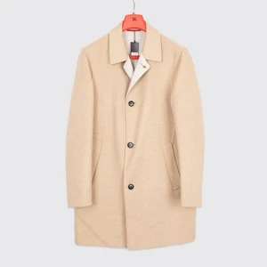 Isaia Napoli Cashmere Coat Size EU52 Light Beige White 3/4 Length Made in Italy - Picture 1 of 8