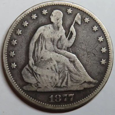 1877 Seated Liberty Half Dollar 50c Coin - Philadelphia - 90% Silver - Image 1 of 4