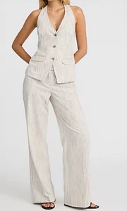 Express gestreifte Neckholder Knopfleiste Weste und Editor gestreift MidRise Hose Pant - Bild 1 von 16