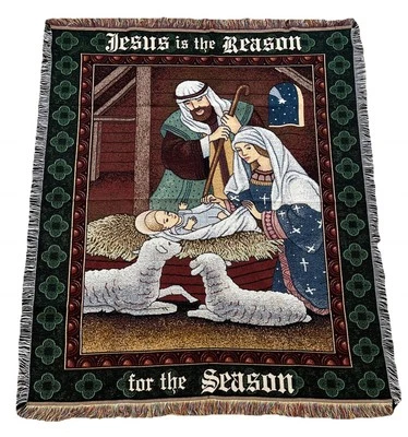 American Weavers Christmas Nativity Tapestry Throw Blanket Wall Hanging - Image 1 of 4