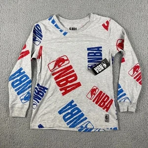 NBA Logo Boys' Medium Size 10-12 Gray Long Sleeve Pajama Sleep Shirt - Picture 1 of 9
