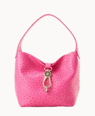 NWT $388 Dooney & Bourke Ostrich Logo Lock Hobo Shoulder Bag Fuchsia pink - Image 1 of 4