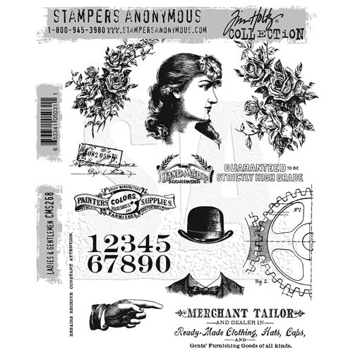 Tim Holtz Stampers Anonymous "LADIES & GENTLHENTL" Conjunto de Selos de Borracha Vermelha - Imagem 1 de 1