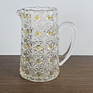 5,256 Zoll Gänseblümchen & Knopf zweifarbig klar & gelb gepresstes Glas Krug - Bild 1 von 7