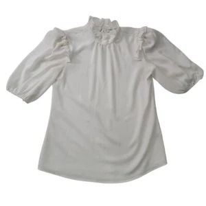 Calvin Klein Ruffle Mock Neck Blouse Puff Sleeve White Top S - Picture 1 of 10