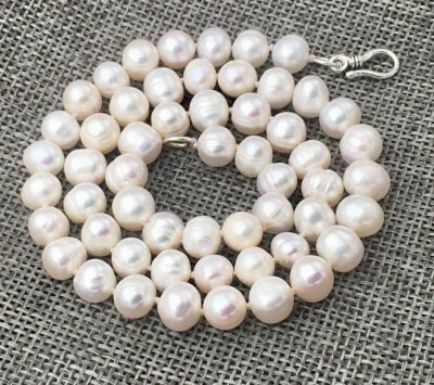 Natural White 7-10mm Akoya Freshwater Pearl Necklace 14-50'' 925 Silver Clasp - Image 1 of 4