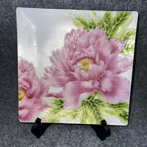 Vtg Japanese Cloisonne Enamel dish Beautiful Pink SAKURA/and Stand Has Chip - Picture 1 of 8