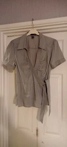 Women's H&M Black And White Striped Wrap Around Blouse Size 14 - Picture 1 of 6