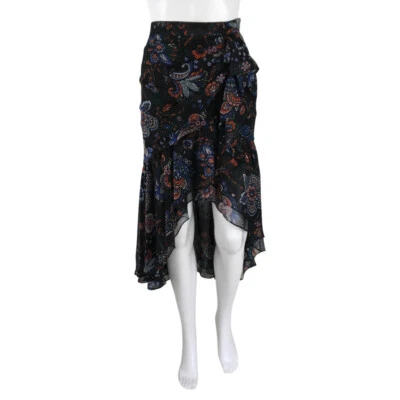 Veronica Beard Women's Tiare Floral Asymmetric Silk Midi Skirt Black Multi Sz 12 - Image 1 of 4