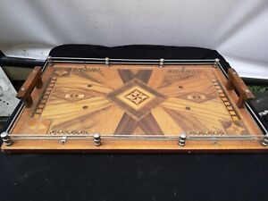 Antique Wooden Marquetry Inlaid Tea Tray Art Deco