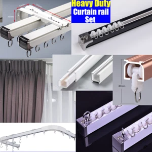 Aluminium Heavy Duty Curtain Rail Track Set Brackets Gliders Wall Ceiling Mount - Picture 1 of 10
